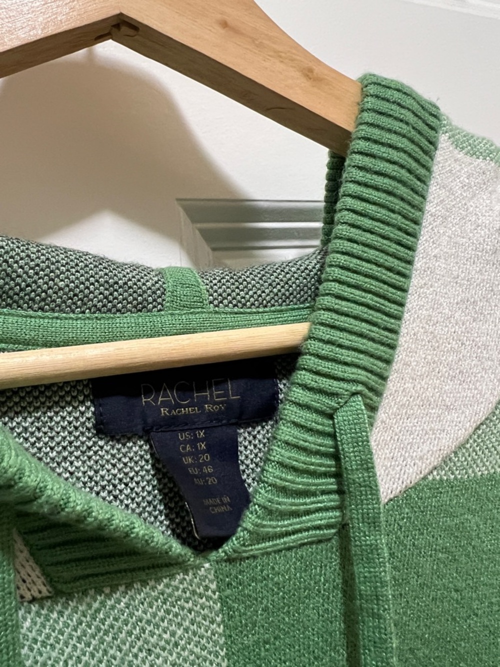 RACHEL Rachel Roy Butter Soft Green and White Plaid Hooded Knit Sweater  1x - Picture 3 of 7
